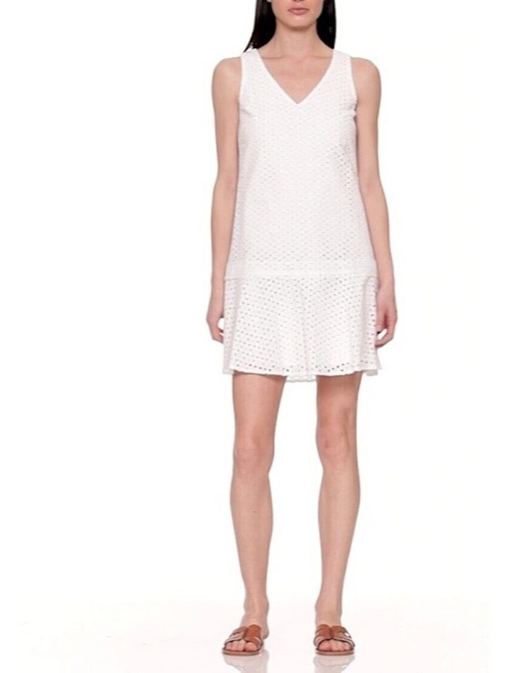 Banana Republic White Eyelet Dress Drop Waist Sleeveless Size 6